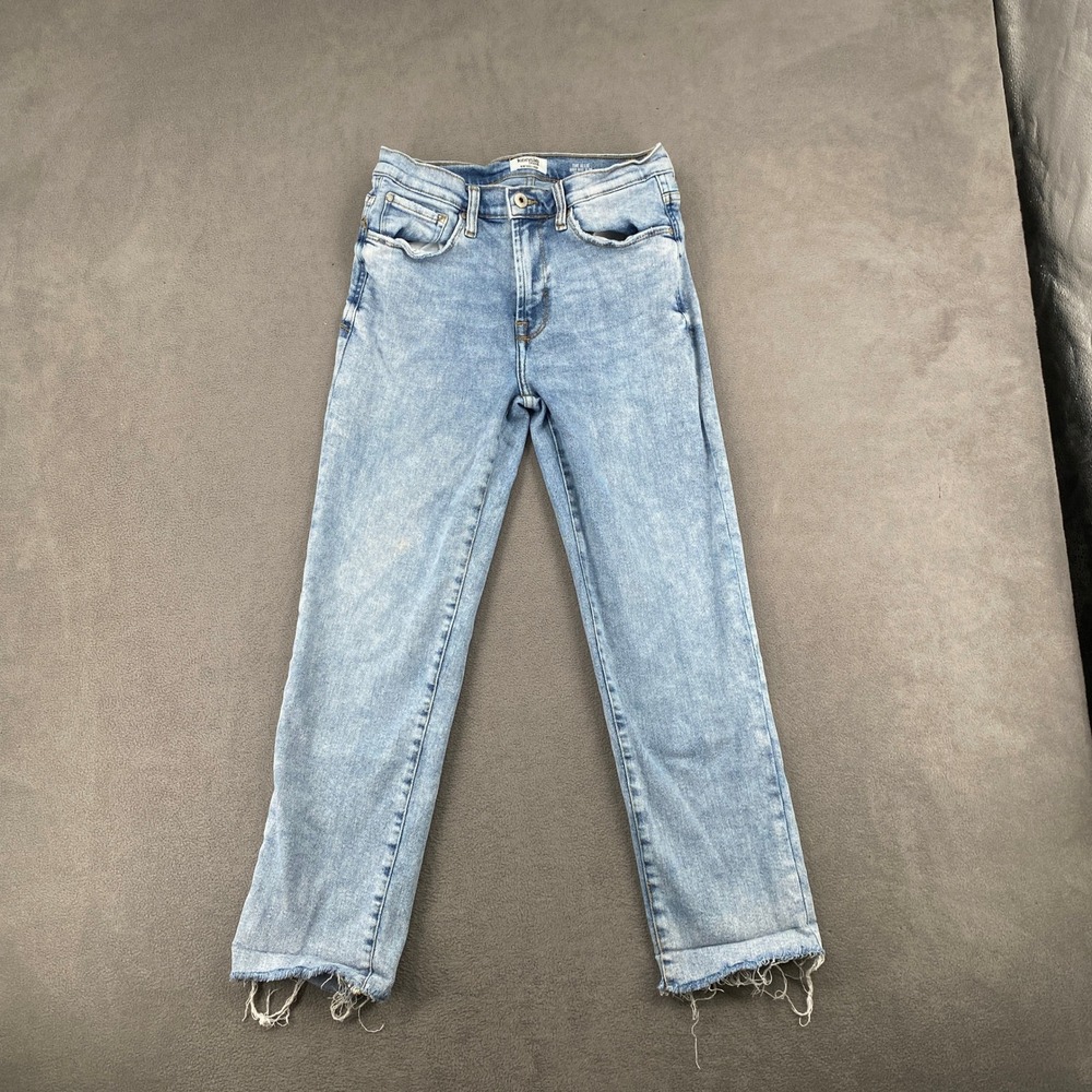 Kensie Jeans The Allie High Rise Slim Straight Light Wash Raw Hem Denim 6/28